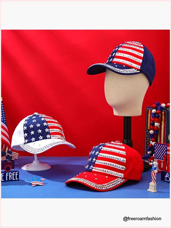 3pk Patriotic Rhinestone Baseball Caps Women Adjustable Trucker Hats USA main image 6